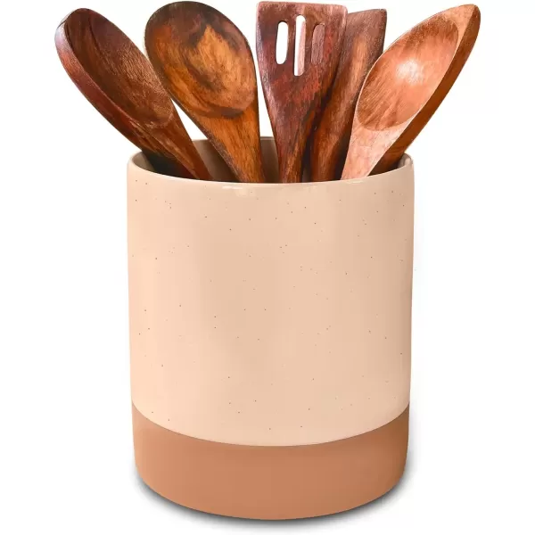 imageMora Ceramic Kitchen Utensil Holder  Wooden Spoon ampamp Spatula Crock for Countertop Modern Farmhouse Home Decor Extra Large 73quot Cooking Organizer for Stove Top and Counter  Heavy ampamp Sturdy  ChaiChai