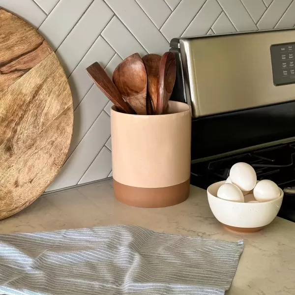 imageMora Ceramic Kitchen Utensil Holder  Wooden Spoon ampamp Spatula Crock for Countertop Modern Farmhouse Home Decor Extra Large 73quot Cooking Organizer for Stove Top and Counter  Heavy ampamp Sturdy  ChaiChai