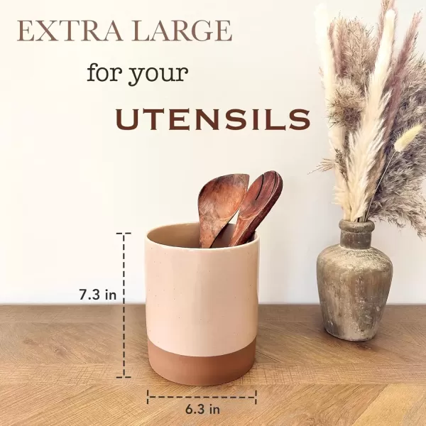 imageMora Ceramic Kitchen Utensil Holder  Wooden Spoon ampamp Spatula Crock for Countertop Modern Farmhouse Home Decor Extra Large 73quot Cooking Organizer for Stove Top and Counter  Heavy ampamp Sturdy  ChaiChai