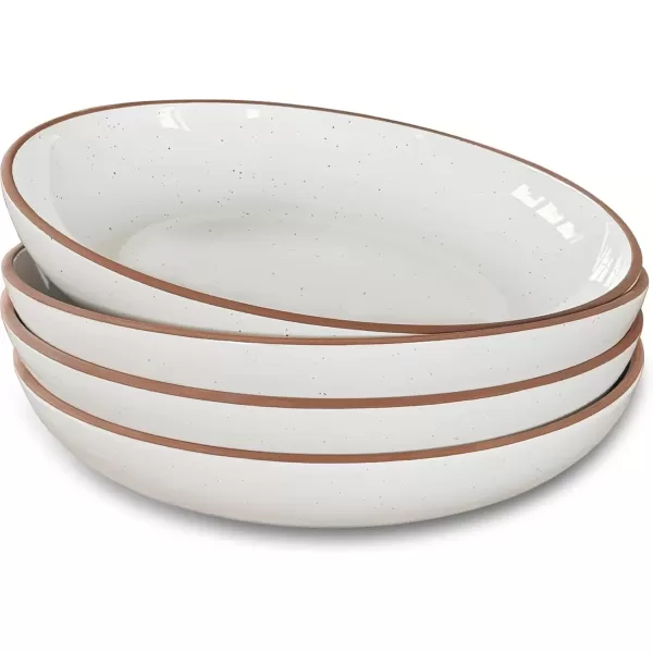 imageMora Ceramic Large Pasta Bowls 30oz Set of 4  Serving Salad Dinner etc PlateWide Bowl  Microwave Oven Dishwasher Safe Kitchen Dinnerware  Modern Porcelain Stoneware Dishes Assorted ColorsVanilla
