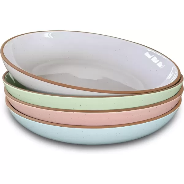 imageMora Ceramic Large Pasta Bowls 30oz Set of 4  Serving Salad Dinner etc PlateWide Bowl  Microwave Oven Dishwasher Safe Kitchen Dinnerware  Modern Porcelain Stoneware Dishes Assorted ColorsAssorted Colors