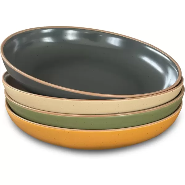 imageMora Ceramic Large Pasta Bowls 30oz Set of 4  Serving Salad Dinner etc PlateWide Bowl  Microwave Oven Dishwasher Safe Kitchen Dinnerware  Modern Porcelain Stoneware Dishes Assorted ColorsSafari Colors