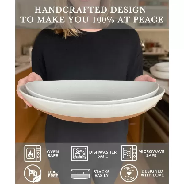 imageMora Ceramic Large Serving Bowls Set of 2 Oval Platters for Entertaining Modern Kitchen Dishes for Dinner Fruit Salad Turkey etc Oven Dishwasher Safe 5535 oz 135quot  118quot  NeutralsVanilla White