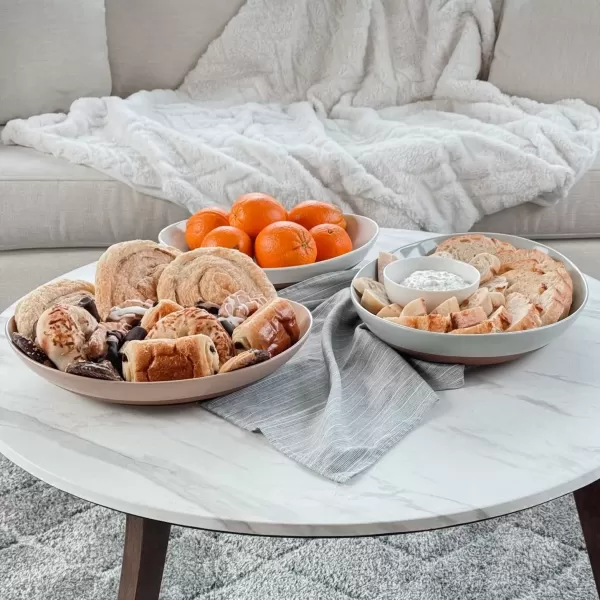 imageMora Ceramic Large Serving Bowls Set of 2 Oval Platters for Entertaining Modern Kitchen Dishes for Dinner Fruit Salad Turkey etc Oven Dishwasher Safe 5535 oz 135quot  118quot  NeutralsVanilla White