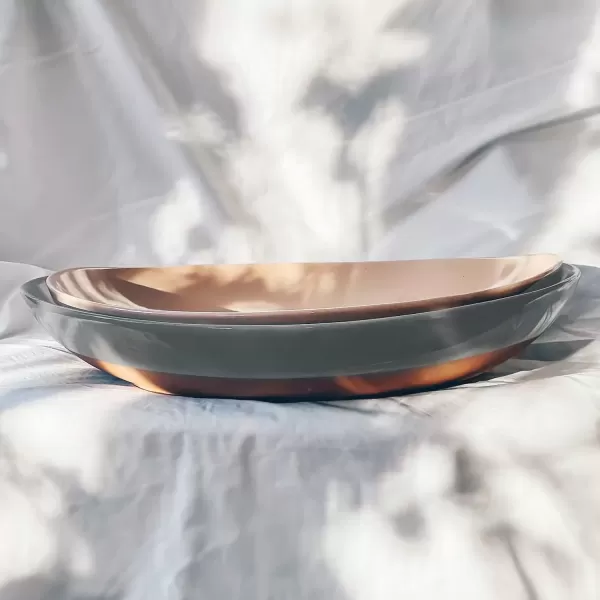 imageMora Ceramic Large Serving Bowls Set of 2 Oval Platters for Entertaining Modern Kitchen Dishes for Dinner Fruit Salad Turkey etc Oven Dishwasher Safe 5535 oz 135quot  118quot  NeutralsAssorted Neutrals
