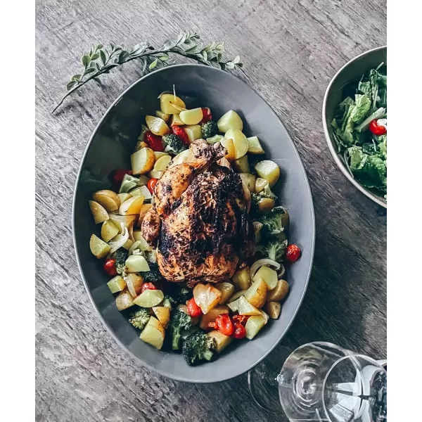 imageMora Ceramic Large Serving Bowls Set of 2 Oval Platters for Entertaining Modern Kitchen Dishes for Dinner Fruit Salad Turkey etc Oven Dishwasher Safe 5535 oz 135quot  118quot  NeutralsEarl Grey