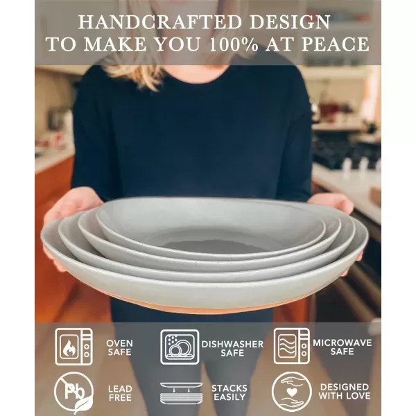 imageMora Ceramic Large Serving Bowls Set of 2 Oval Platters for Entertaining Modern Kitchen Dishes for Dinner Fruit Salad Turkey etc Oven Dishwasher Safe 5535 oz 135quot  118quot  NeutralsEarl Grey