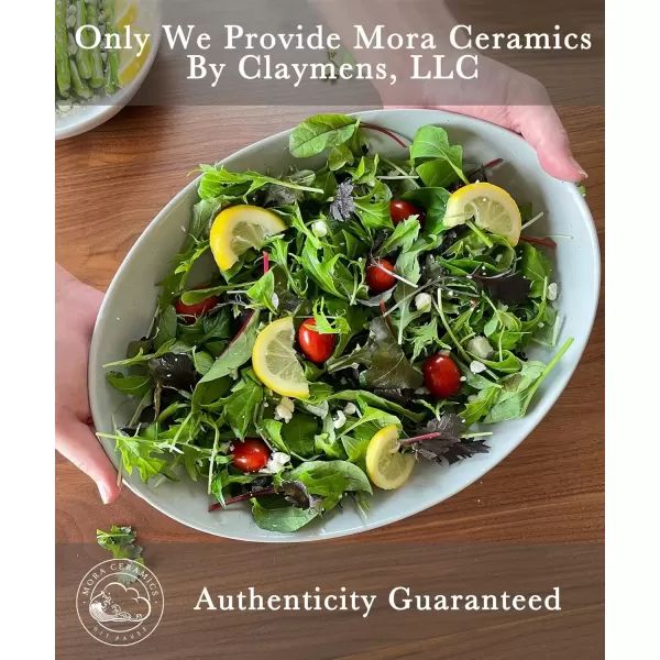 imageMora Ceramic Large Serving Bowls Set of 2 Oval Platters for Entertaining Modern Kitchen Dishes for Dinner Fruit Salad Turkey etc Oven Dishwasher Safe 5535 oz 135quot  118quot  NeutralsEarl Grey