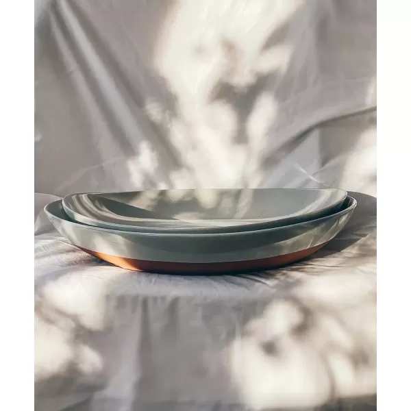 imageMora Ceramic Large Serving Bowls Set of 2 Oval Platters for Entertaining Modern Kitchen Dishes for Dinner Fruit Salad Turkey etc Oven Dishwasher Safe 5535 oz 135quot  118quot  NeutralsEarl Grey