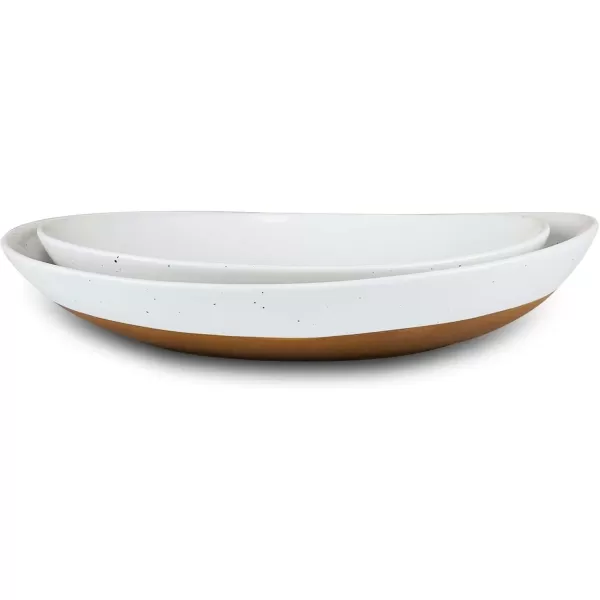 imageMora Ceramic Large Serving Bowls Set of 2 Oval Platters for Entertaining Modern Kitchen Dishes for Dinner Fruit Salad Turkey etc Oven Dishwasher Safe 5535 oz 135quot  118quot  NeutralsVanilla White
