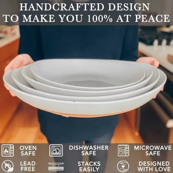 imageMora Ceramic Large Serving Bowls Set of 2 Oval Platters for Entertaining Modern Kitchen Dishes for Dinner Fruit Salad Turkey etc Oven Dishwasher Safe 5535 oz 135quot  118quot  NeutralsEarl Grey