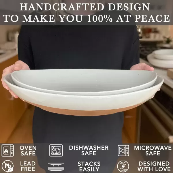 imageMora Ceramic Large Serving Bowls Set of 2 Oval Platters for Entertaining Modern Kitchen Dishes for Dinner Fruit Salad Turkey etc Oven Dishwasher Safe 5535 oz 135quot  118quot  NeutralsVanilla White