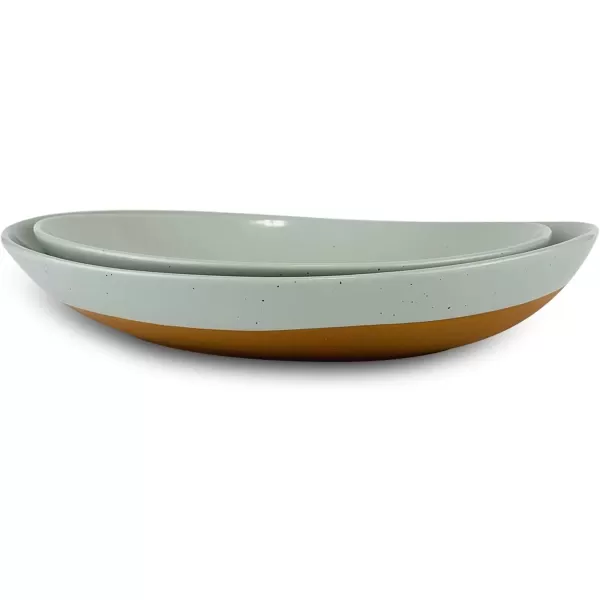 imageMora Ceramic Large Serving Bowls Set of 2 Oval Platters for Entertaining Modern Kitchen Dishes for Dinner Fruit Salad Turkey etc Oven Dishwasher Safe 5535 oz 135quot  118quot  NeutralsEarl Grey