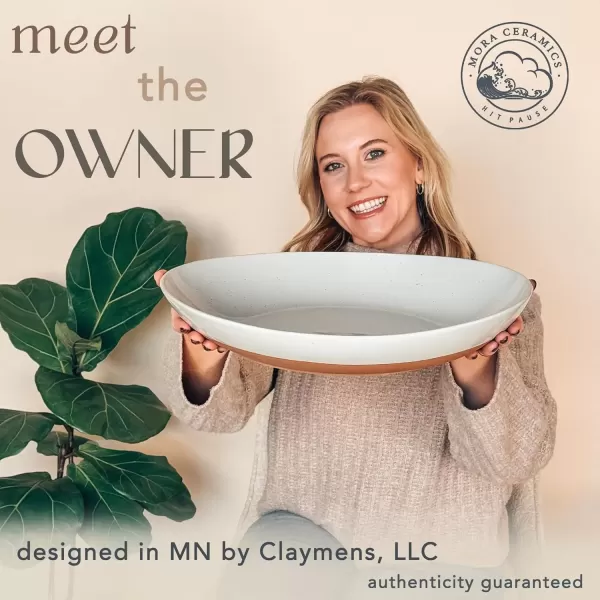 imageMora Ceramic Large Serving Bowls Set of 2 Oval Platters for Entertaining Modern Kitchen Dishes for Dinner Fruit Salad Turkey etc Oven Dishwasher Safe 5535 oz 135quot  118quot  NeutralsEarl Grey