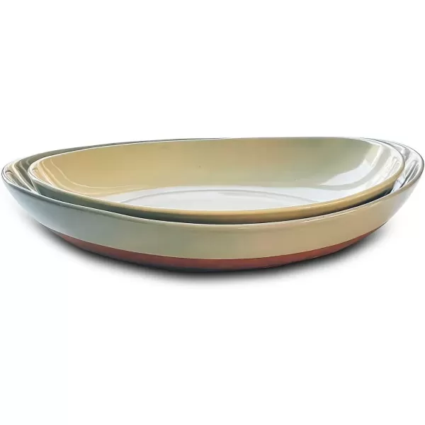 imageMora Ceramic Large Serving Bowls Set of 2 Oval Platters for Entertaining Modern Kitchen Dishes for Dinner Fruit Salad Turkey etc Oven Dishwasher Safe 5535 oz 135quot  118quot  NeutralsAssorted Neutrals