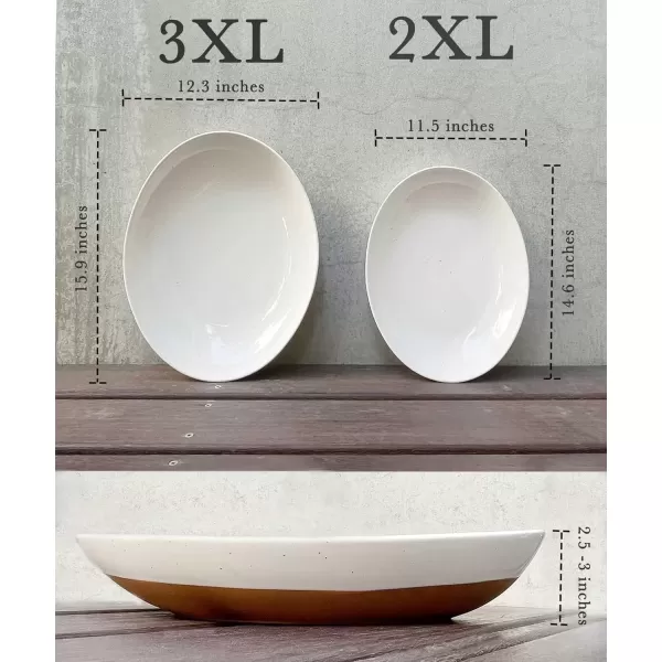imageMora Ceramic Large Serving Bowls Set of 2 Oval Platters for Entertaining Modern Kitchen Dishes for Dinner Fruit Salad Turkey etc Oven Dishwasher Safe 5535 oz 135quot  118quot  NeutralsVanilla White