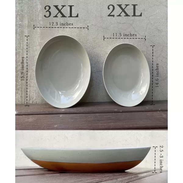 imageMora Ceramic Large Serving Bowls Set of 2 Oval Platters for Entertaining Modern Kitchen Dishes for Dinner Fruit Salad Turkey etc Oven Dishwasher Safe 5535 oz 135quot  118quot  NeutralsEarl Grey