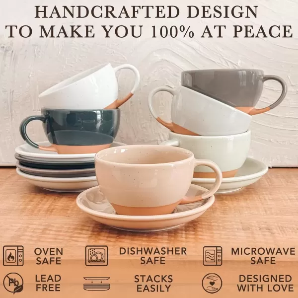 imageMora Ceramic Latte Art Mug With Saucer  105 oz Round Bottom For Perfect Pours  Cafe Cups for Cappuccino Espresso Coffee Tea etc  Porcelain Set for Baristas Great Gift  Shadow GreyChai Latte