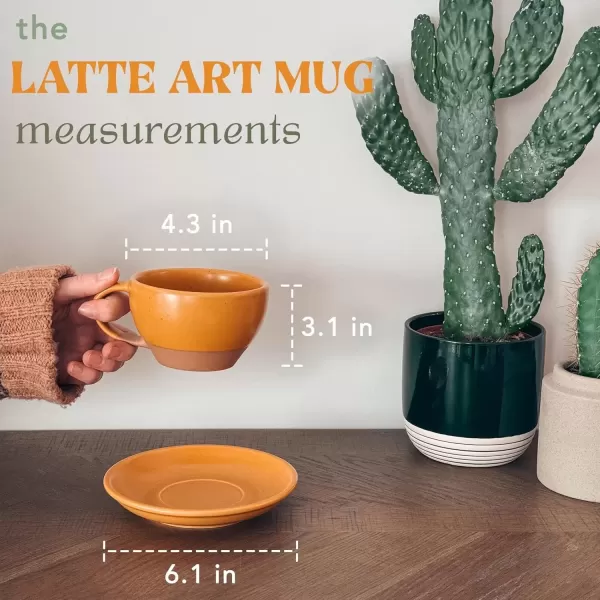 imageMora Ceramic Latte Art Mug With Saucer  105 oz Round Bottom For Perfect Pours  Cafe Cups for Cappuccino Espresso Coffee Tea etc  Porcelain Set for Baristas Great Gift  Shadow GreyPumpkin Orange
