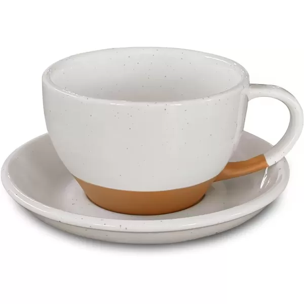imageMora Ceramic Latte Art Mug With Saucer  105 oz Round Bottom For Perfect Pours  Cafe Cups for Cappuccino Espresso Coffee Tea etc  Porcelain Set for Baristas Great Gift  Shadow GreyVanilla White