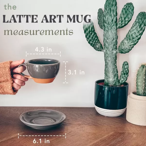 imageMora Ceramic Latte Art Mug With Saucer  105 oz Round Bottom For Perfect Pours  Cafe Cups for Cappuccino Espresso Coffee Tea etc  Porcelain Set for Baristas Great Gift  Shadow GreySesame Milk