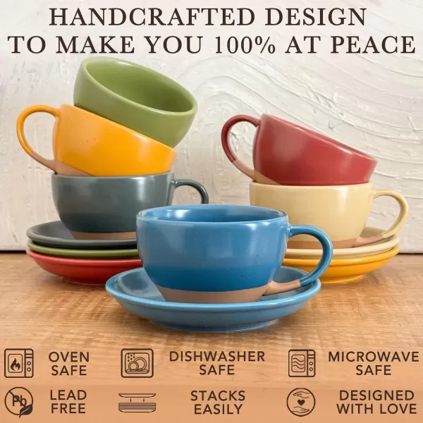 imageMora Ceramic Latte Art Mug With Saucer  105 oz Round Bottom For Perfect Pours  Cafe Cups for Cappuccino Espresso Coffee Tea etc  Porcelain Set for Baristas Great Gift  Shadow GreyAzure Blue