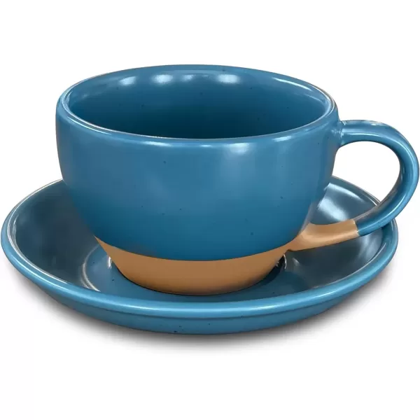 imageMora Ceramic Latte Art Mug With Saucer  105 oz Round Bottom For Perfect Pours  Cafe Cups for Cappuccino Espresso Coffee Tea etc  Porcelain Set for Baristas Great Gift  Shadow GreyAzure Blue