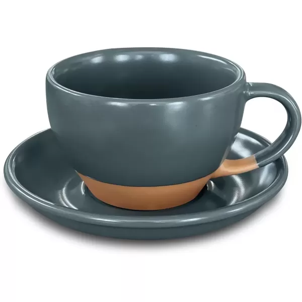imageMora Ceramic Latte Art Mug With Saucer  105 oz Round Bottom For Perfect Pours  Cafe Cups for Cappuccino Espresso Coffee Tea etc  Porcelain Set for Baristas Great Gift  Shadow GreyShadow Grey