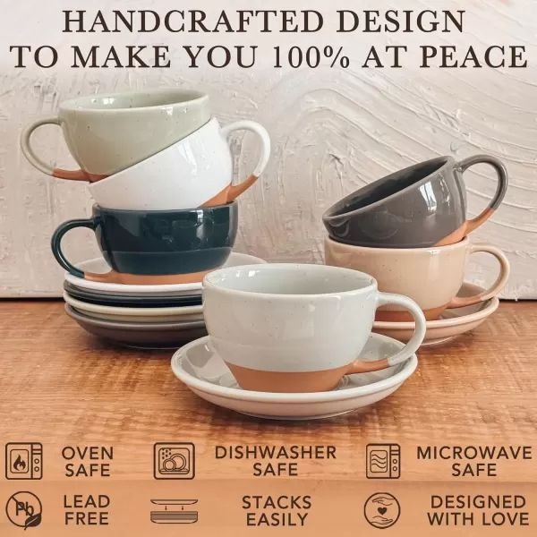 imageMora Ceramic Latte Art Mug With Saucer  105 oz Round Bottom For Perfect Pours  Cafe Cups for Cappuccino Espresso Coffee Tea etc  Porcelain Set for Baristas Great Gift  Shadow GreyEarl Grey