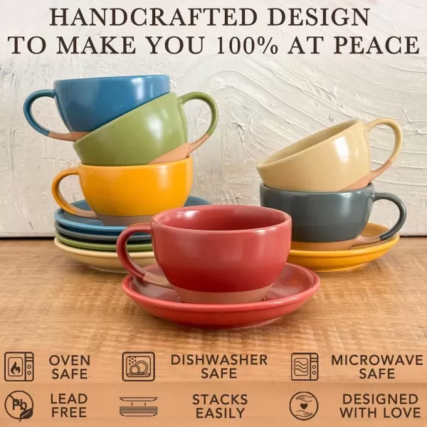 imageMora Ceramic Latte Art Mug With Saucer  105 oz Round Bottom For Perfect Pours  Cafe Cups for Cappuccino Espresso Coffee Tea etc  Porcelain Set for Baristas Great Gift  Shadow GreyCrimson Red