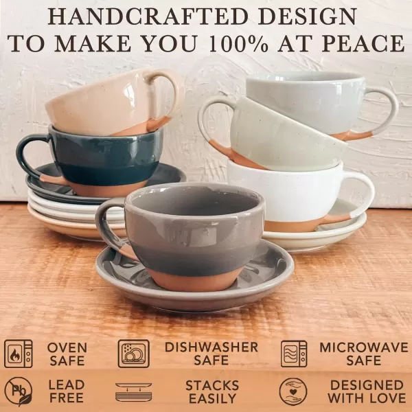 imageMora Ceramic Latte Art Mug With Saucer  105 oz Round Bottom For Perfect Pours  Cafe Cups for Cappuccino Espresso Coffee Tea etc  Porcelain Set for Baristas Great Gift  Shadow GreySesame Milk