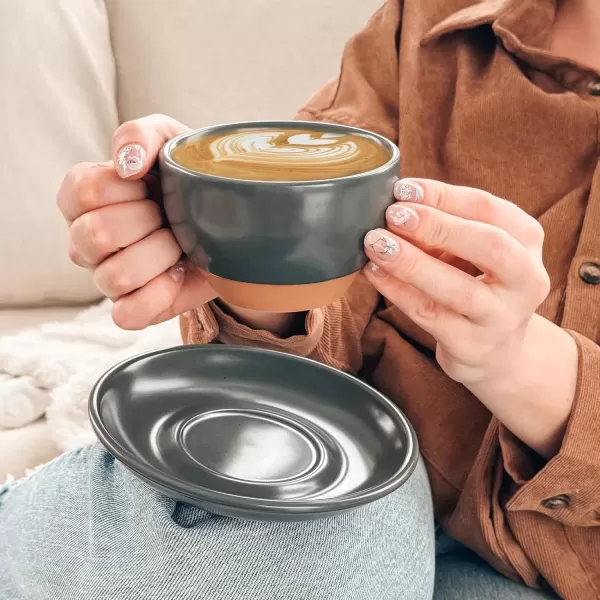 imageMora Ceramic Latte Art Mug With Saucer  105 oz Round Bottom For Perfect Pours  Cafe Cups for Cappuccino Espresso Coffee Tea etc  Porcelain Set for Baristas Great Gift  Shadow GreyShadow Grey