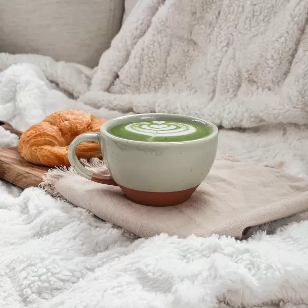 imageMora Ceramic Latte Art Mug With Saucer  105 oz Round Bottom For Perfect Pours  Cafe Cups for Cappuccino Espresso Coffee Tea etc  Porcelain Set for Baristas Great Gift  Shadow GreyLight Matcha