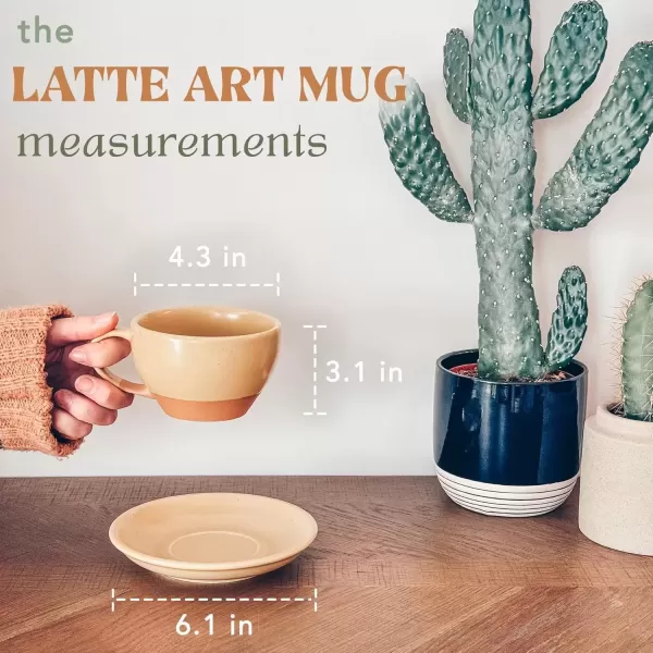 imageMora Ceramic Latte Art Mug With Saucer  105 oz Round Bottom For Perfect Pours  Cafe Cups for Cappuccino Espresso Coffee Tea etc  Porcelain Set for Baristas Great Gift  Shadow GreyBisque Tan