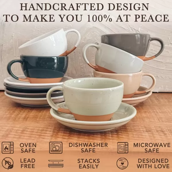 imageMora Ceramic Latte Art Mug With Saucer  105 oz Round Bottom For Perfect Pours  Cafe Cups for Cappuccino Espresso Coffee Tea etc  Porcelain Set for Baristas Great Gift  Shadow GreyLight Matcha