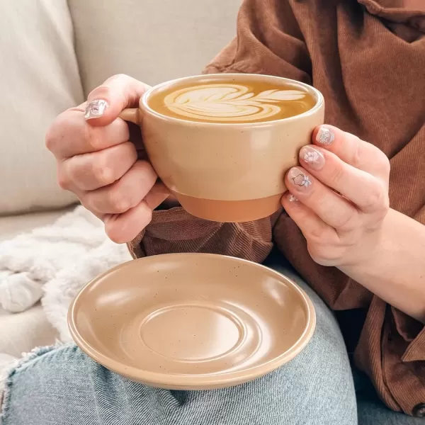 imageMora Ceramic Latte Art Mug With Saucer  105 oz Round Bottom For Perfect Pours  Cafe Cups for Cappuccino Espresso Coffee Tea etc  Porcelain Set for Baristas Great Gift  Shadow GreyBisque Tan