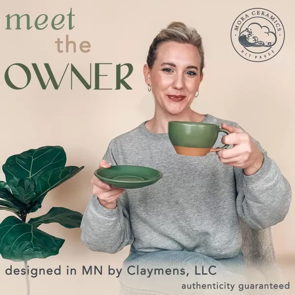 imageMora Ceramic Latte Art Mug With Saucer  105 oz Round Bottom For Perfect Pours  Cafe Cups for Cappuccino Espresso Coffee Tea etc  Porcelain Set for Baristas Great Gift  Shadow GreyMoss Green
