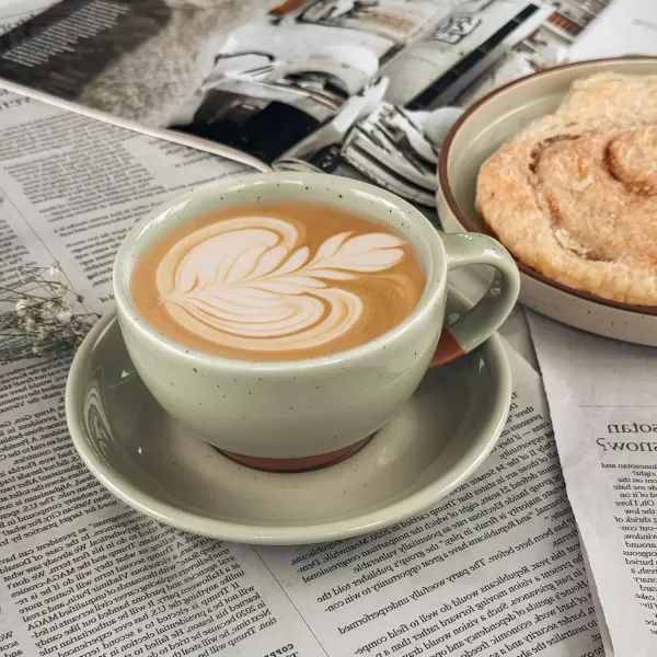 imageMora Ceramic Latte Art Mug With Saucer  105 oz Round Bottom For Perfect Pours  Cafe Cups for Cappuccino Espresso Coffee Tea etc  Porcelain Set for Baristas Great Gift  Shadow GreyLight Matcha