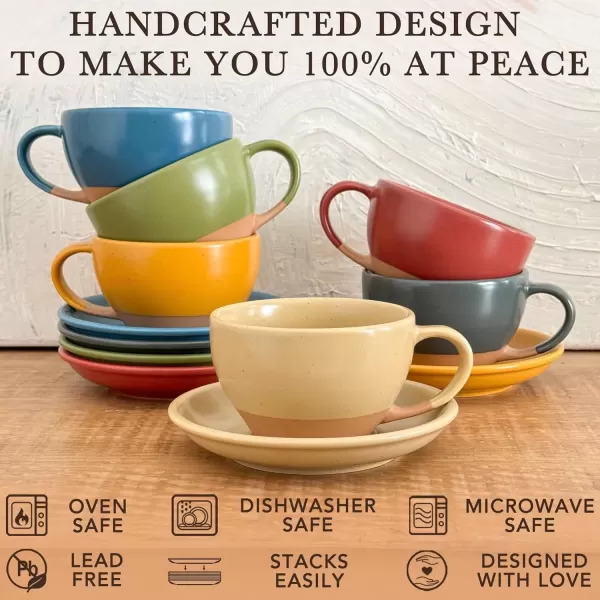 imageMora Ceramic Latte Art Mug With Saucer  105 oz Round Bottom For Perfect Pours  Cafe Cups for Cappuccino Espresso Coffee Tea etc  Porcelain Set for Baristas Great Gift  Shadow GreyBisque Tan