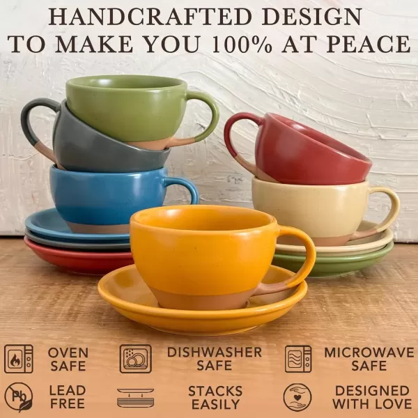 imageMora Ceramic Latte Art Mug With Saucer  105 oz Round Bottom For Perfect Pours  Cafe Cups for Cappuccino Espresso Coffee Tea etc  Porcelain Set for Baristas Great Gift  Shadow GreyPumpkin Orange