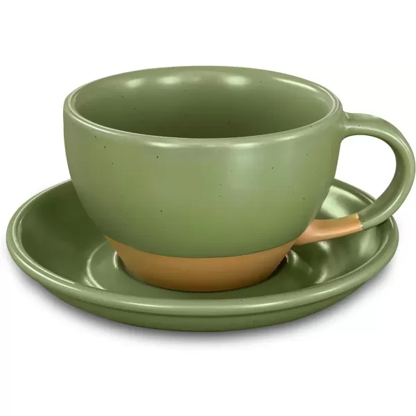 imageMora Ceramic Latte Art Mug With Saucer  105 oz Round Bottom For Perfect Pours  Cafe Cups for Cappuccino Espresso Coffee Tea etc  Porcelain Set for Baristas Great Gift  Shadow GreyMoss Green