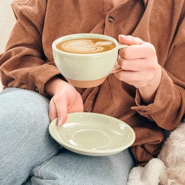 imageMora Ceramic Latte Art Mug With Saucer  105 oz Round Bottom For Perfect Pours  Cafe Cups for Cappuccino Espresso Coffee Tea etc  Porcelain Set for Baristas Great Gift  Shadow GreyLight Matcha