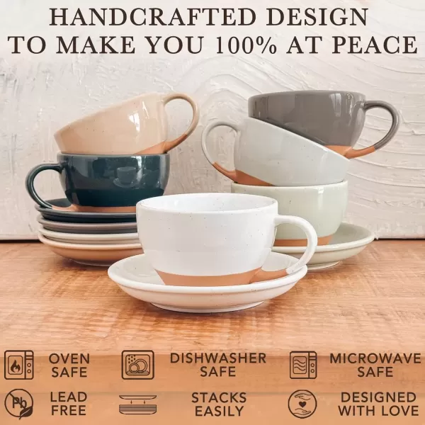 imageMora Ceramic Latte Art Mug With Saucer  105 oz Round Bottom For Perfect Pours  Cafe Cups for Cappuccino Espresso Coffee Tea etc  Porcelain Set for Baristas Great Gift  Shadow GreyVanilla White
