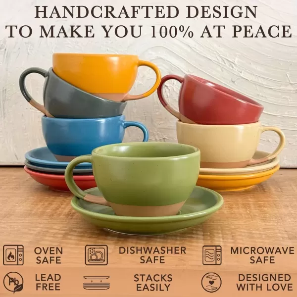 imageMora Ceramic Latte Art Mug With Saucer  105 oz Round Bottom For Perfect Pours  Cafe Cups for Cappuccino Espresso Coffee Tea etc  Porcelain Set for Baristas Great Gift  Shadow GreyMoss Green