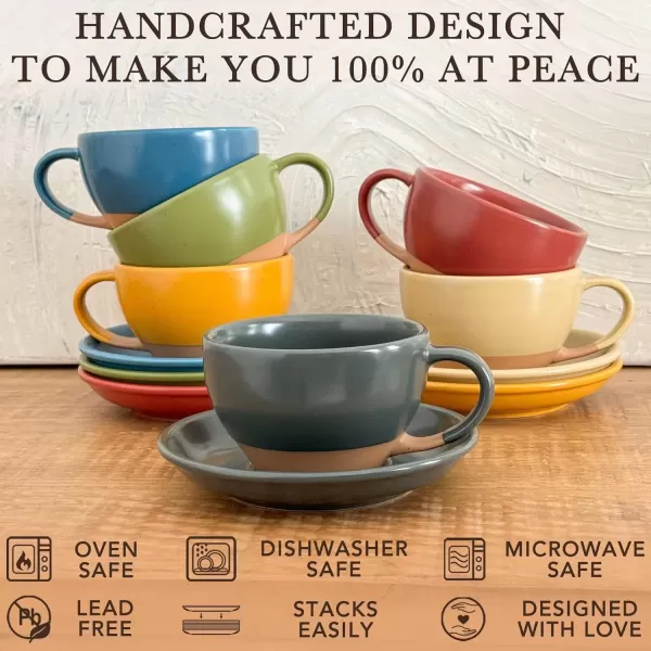 imageMora Ceramic Latte Art Mug With Saucer  105 oz Round Bottom For Perfect Pours  Cafe Cups for Cappuccino Espresso Coffee Tea etc  Porcelain Set for Baristas Great Gift  Shadow GreyShadow Grey