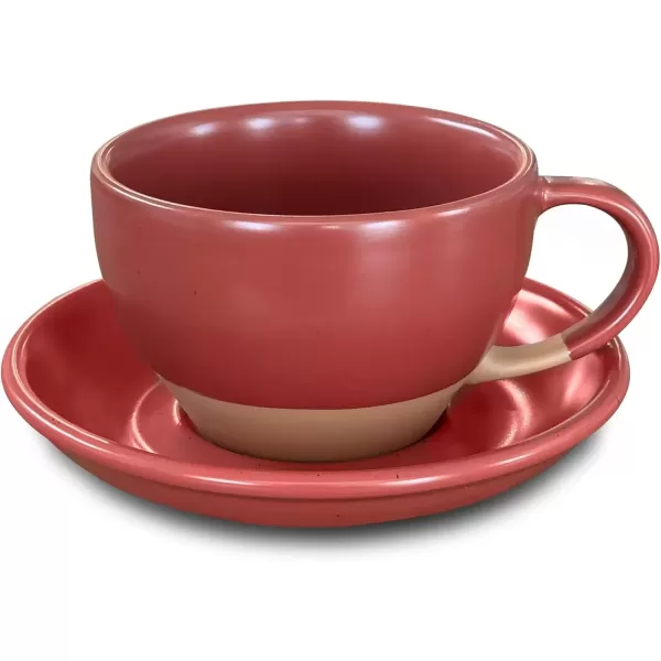imageMora Ceramic Latte Art Mug With Saucer  105 oz Round Bottom For Perfect Pours  Cafe Cups for Cappuccino Espresso Coffee Tea etc  Porcelain Set for Baristas Great Gift  Shadow GreyCrimson Red