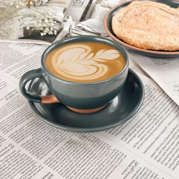 imageMora Ceramic Latte Art Mug With Saucer  105 oz Round Bottom For Perfect Pours  Cafe Cups for Cappuccino Espresso Coffee Tea etc  Porcelain Set for Baristas Great Gift  Shadow GreyShadow Grey
