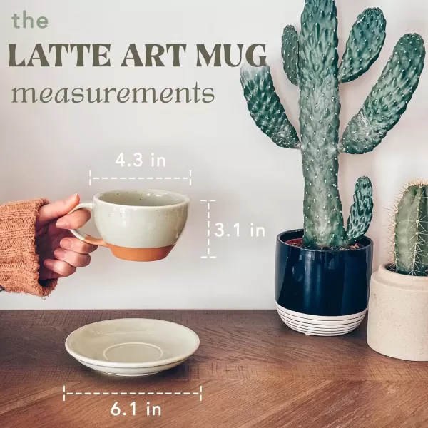 imageMora Ceramic Latte Art Mug With Saucer  105 oz Round Bottom For Perfect Pours  Cafe Cups for Cappuccino Espresso Coffee Tea etc  Porcelain Set for Baristas Great Gift  Shadow GreyLight Matcha