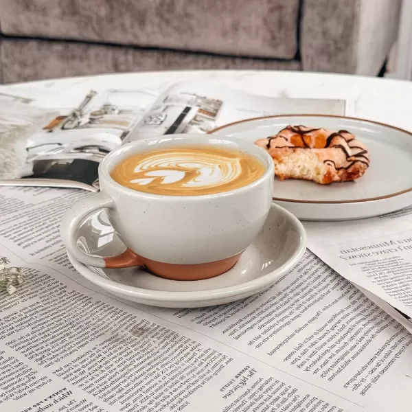 imageMora Ceramic Latte Art Mug With Saucer  105 oz Round Bottom For Perfect Pours  Cafe Cups for Cappuccino Espresso Coffee Tea etc  Porcelain Set for Baristas Great Gift  Shadow GreyEarl Grey