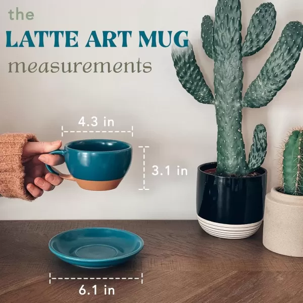 imageMora Ceramic Latte Art Mug With Saucer  105 oz Round Bottom For Perfect Pours  Cafe Cups for Cappuccino Espresso Coffee Tea etc  Porcelain Set for Baristas Great Gift  Shadow GreyAzure Blue